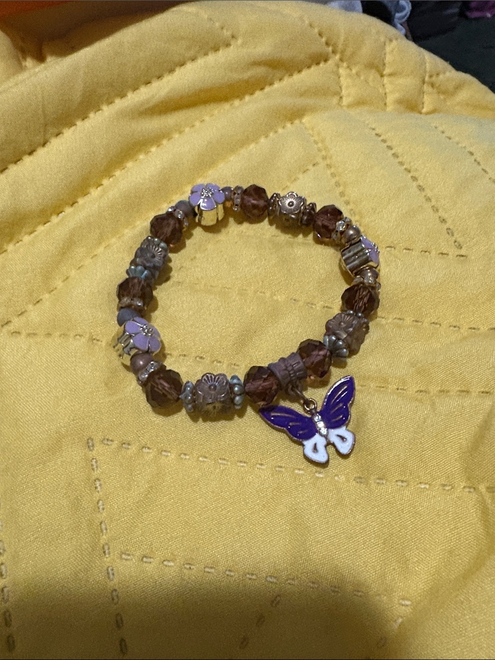 Purple Butterfly Beaded Stretch Bracelet